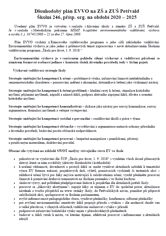 Náhledový obrázek k dokumentu o Dlouhodobém plánu EVVO na ZŠ a ZUŠ Petřvald